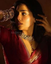 Attractive Aishwarya Lekshmi in a Red Kanchipuram Silk Saree with Matching Blouse Pictures 03