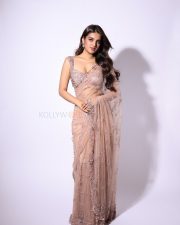 Attractive Nidhhi Agerwal in a Blush Pink Saree with a Matching Sleeveless Sequined Blouse Photos 02