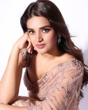 Attractive Nidhhi Agerwal in a Blush Pink Saree with a Matching Sleeveless Sequined Blouse Photos 04