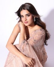 Attractive Nidhhi Agerwal in a Blush Pink Saree with a Matching Sleeveless Sequined Blouse Photos 09