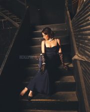 Attractive Regina Cassandra in a Stylish Black Long Dress with Lace Gloves Photos 01