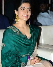 Beaming Actress Rashmika Mandanna in a Green Silk Saree with Cream Embroidered Blouse Photos 04