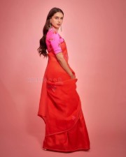 Beautiful Actress Aditi Rao Hydari in a Vibrant Orange Saree with a Plush Pink Blouse Photos 01