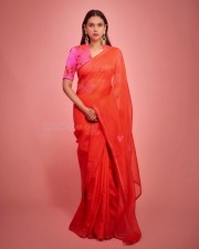 Beautiful Actress Aditi Rao Hydari in a Vibrant Orange Saree with a Plush Pink Blouse Photos 03