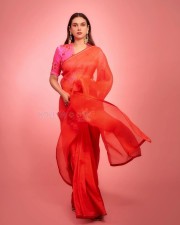 Beautiful Actress Aditi Rao Hydari in a Vibrant Orange Saree with a Plush Pink Blouse Photos 07