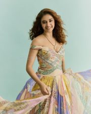 Beautiful Actress Keerthy Suresh in a Chic Bohemian Off Shoulder Corseted Bodice and Skirt Photos 03