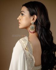 Beautiful Actress Shraddha Srinath in a Canoli Cream Silk Saree with a Sleeveless Blouse Pictures 04