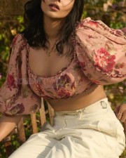 Beautiful Aishwarya Lekshmi in a Floral Linen Cassia Crop Top with Short Puffed Sleeves and White Pants Photos 03