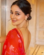 Beautiful Ananya Panday in a Red Printed Saree Pictures 01