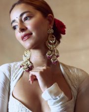Beautiful Ananya Panday in an Ivory Anarkali Jacket Set Photos 03