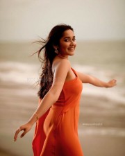 Beautiful Anikha Surendran at the Beach in an Orange Dress Pictures 02