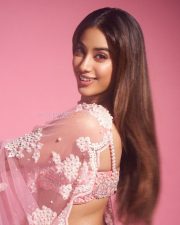 Beautiful Janhvi Kapoor in a Blush Pink Manish Malhotra Lehenga with a Sheer Blouse and Flowing Skirt Pictures 03