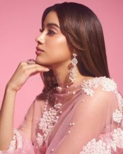 Beautiful Janhvi Kapoor in a Blush Pink Manish Malhotra Lehenga with a Sheer Blouse and Flowing Skirt Pictures 04