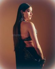 Beautiful Janhvi Kapoor in a Midnight Blue Velvet Saree with a Halter Neck Blouse Pictures 04