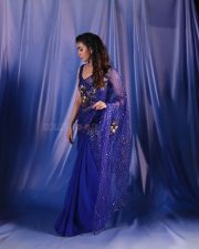 Beautiful Keerthy Suresh in a Royal Blue Sequin Saree with a Strappy Sleeveless Blouse Photos 05