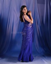 Beautiful Keerthy Suresh in a Royal Blue Sequin Saree with a Strappy Sleeveless Blouse Photos 06