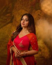 Beautiful Malayalam Actress Malavika Menon in a Red Golden Saree with Matching Blouse Pictures 04