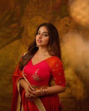 Beautiful Malayalam Actress Malavika Menon in a Red Golden Saree with Matching Blouse Pictures 04