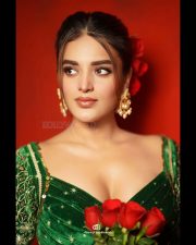 Beautiful Nidhhi Agerwal in a Printed Embroidered Velvet Peplum Sharara Set Photos 05