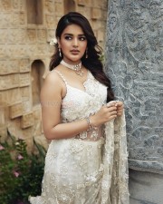 Beautiful Nidhhi Agerwal in a White Transparent Saree Photos 01