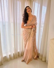 Beautiful Nora Fatehi in a Nude Saree Pictures 02