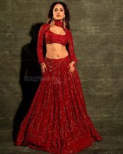 Beautiful Nushrratt Bharuccha in a Golden Embroidered Red Lehenga Pictures 06