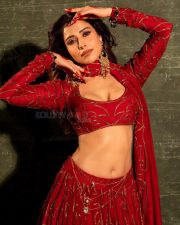 Beautiful Nushrratt Bharuccha in a Golden Embroidered Red Lehenga Pictures 07