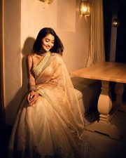 Beautiful Pooja Hegde in a Shimmery Golden Saree Pictures 03 Beautiful Pooja Hegde in a Shimmery Golden Saree Pictures 03