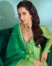 Beautiful Raashi Khanna in Embroidered Green Dress Photos 05