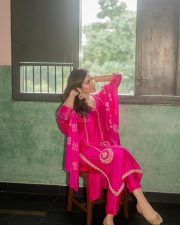 Beautiful Raashi Khanna in a Pink Silk Kamal aur Gulaab Kurta Set with Floral Motifs and Pita Embroidery Photoshoot Pictures 01
