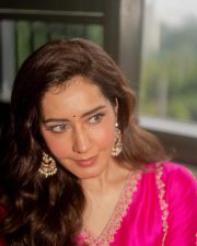 Beautiful Raashi Khanna in a Pink Silk Kamal aur Gulaab Kurta Set with Floral Motifs and Pita Embroidery Photoshoot Pictures 02