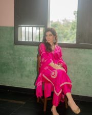 Beautiful Raashi Khanna in a Pink Silk Kamal aur Gulaab Kurta Set with Floral Motifs and Pita Embroidery Photoshoot Pictures 03