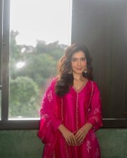 Beautiful Raashi Khanna in a Pink Silk Kamal aur Gulaab Kurta Set with Floral Motifs and Pita Embroidery Photoshoot Pictures 06