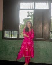 Beautiful Raashi Khanna in a Pink Silk Kamal aur Gulaab Kurta Set with Floral Motifs and Pita Embroidery Photoshoot Pictures 07