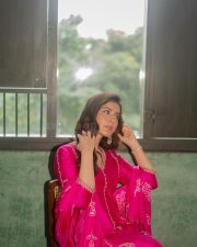 Beautiful Raashi Khanna in a Pink Silk Kamal aur Gulaab Kurta Set with Floral Motifs and Pita Embroidery Photoshoot Pictures 08