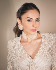 Beautiful Rakul Preet Singh in a White and Gold Sharara set Photos 02