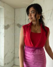 Beautiful Rashmika Mandanna in a Red Crop Top and Pink Pencil Skirt Photos 04