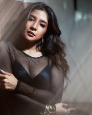 Beautiful Sakshi Agarwal in a Black Sheer Crop Top with a Matching Mini Skirt Pictures 02