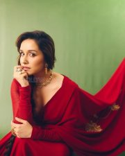 Beautiful Shraddha Kapoor in a Red Silk Saree with Full Sleeve Embroidered Blouse Photos 02