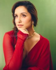 Beautiful Shraddha Kapoor in a Red Silk Saree with Full Sleeve Embroidered Blouse Photos 04