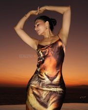 Bold Jacqueline Fernandez in a Animal Printed Spaghetti Strap Dress Pictures 01