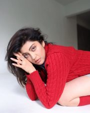 Bold Kannada Actress Pranitha Subhash in a Red Cable Knit Sweater with a Light Grey Knit Shorts and Knee High Red Socks Pictures 01