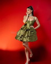 Bold Regina Cassandra in a Green Frock with Silver Jewelry Photos 01