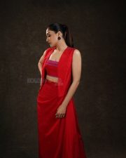 Bold Regina Cassandra in a Red Blazer Set with a Strapless Bustier and Skirt Pictures 01