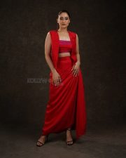Bold Regina Cassandra in a Red Blazer Set with a Strapless Bustier and Skirt Pictures 02