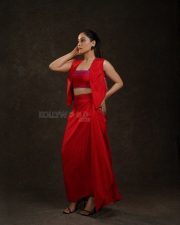 Bold Regina Cassandra in a Red Blazer Set with a Strapless Bustier and Skirt Pictures 04