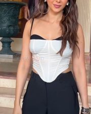 Bollywood Actress Rakul Preet Singh in a Black and White Corset Crop Top with Black Pants Photos 01 Bollywood Actress Rakul Preet Singh in a Black and White Corset Crop Top with Black Pants Photos 01