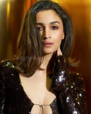 Bollywood Diva Alia Bhatt in an Espresso Brown Shimmering Dress at Koffee with Karan Season 8 Photos 01