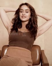 Bollywood Diva Shraddha Kapoor in a Brown Halter Neck Dress Photos 01