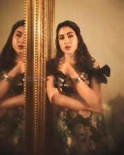 Bollywood Heroine Sara Ali Khan in a Black Floral Gown Pictures 02
